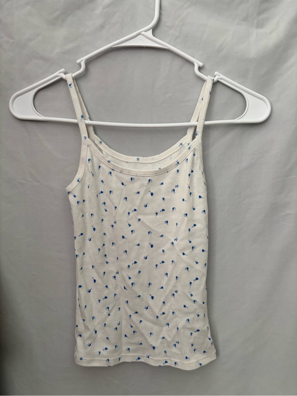 No Boundaries Cream Tank Top with Blue Floral Dot Print